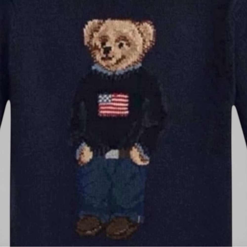 Vintage Polo Ralph Lauren Bear Sweater Navy Knit OG RL Polo Bear USA Flag - Picture 4 of 12